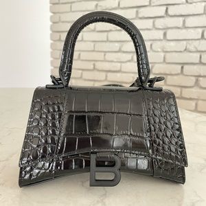 Balenciaga Hourglass XS Crocodile-Embossed Top Handle Bag